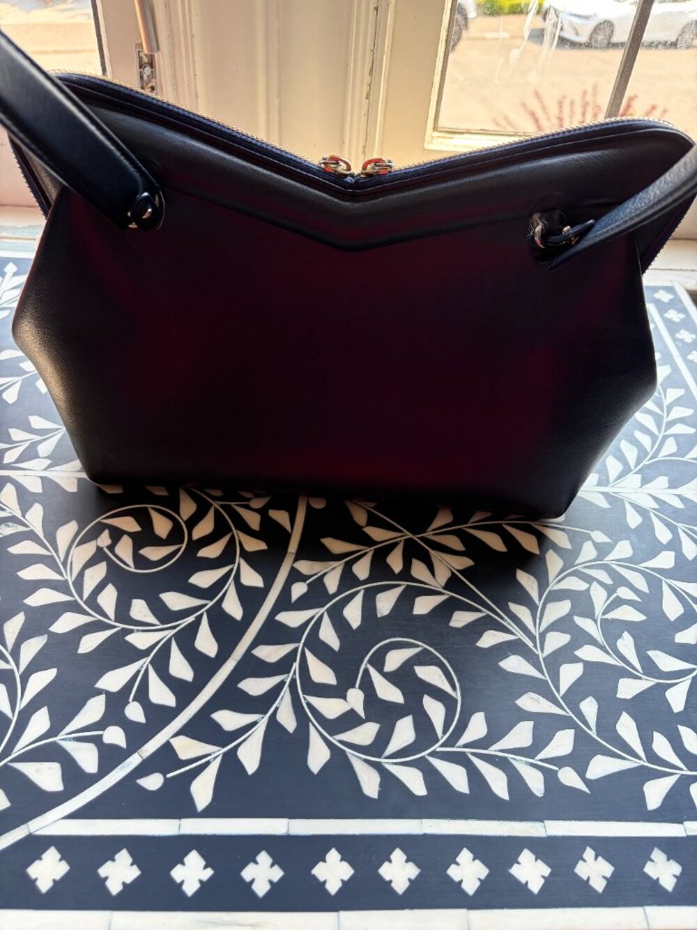 Mansur Gavriel Navy Blue Leather M Frame bag handbag purse EUC ITALY $795 - Picture 6 of 8